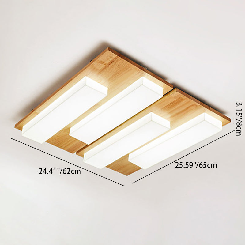 Plafonnier LED en bois avec combinaison de blocs rectangulaires acryliques japonais traditionnels pour chambre à coucher 