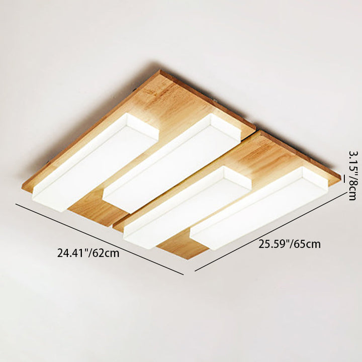 Plafonnier LED en bois avec combinaison de blocs rectangulaires acryliques japonais traditionnels pour chambre à coucher 