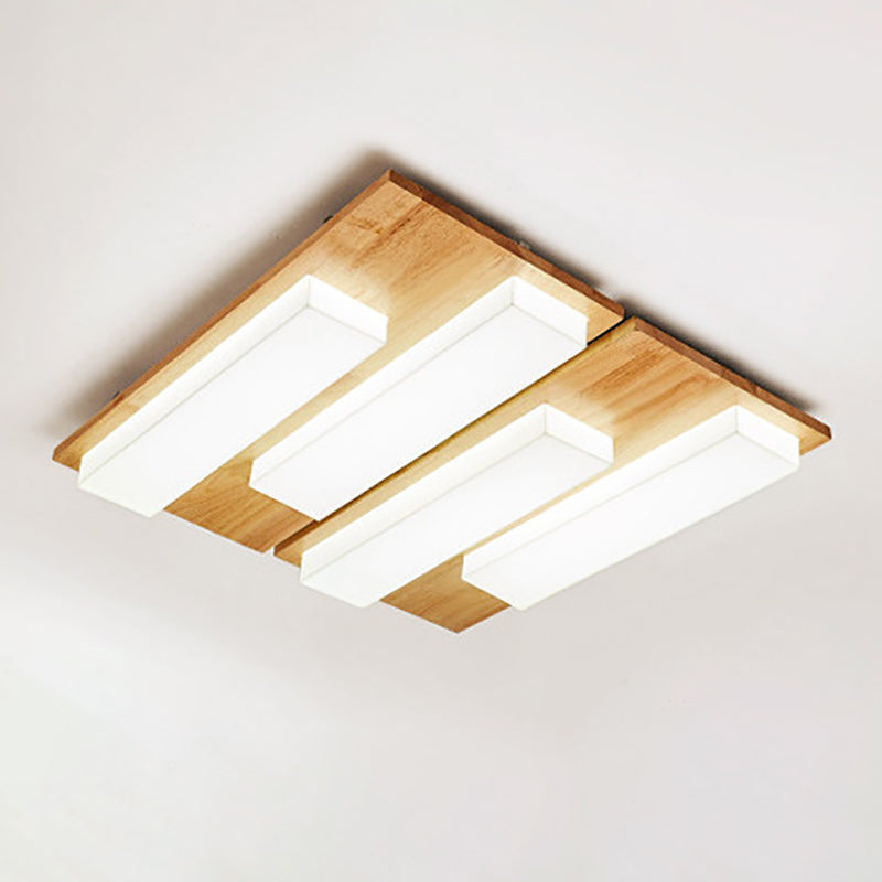 Plafonnier LED en bois avec combinaison de blocs rectangulaires acryliques japonais traditionnels pour chambre à coucher 