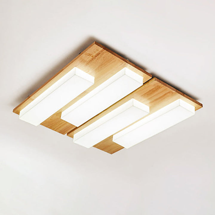 Plafonnier LED en bois avec combinaison de blocs rectangulaires acryliques japonais traditionnels pour chambre à coucher 
