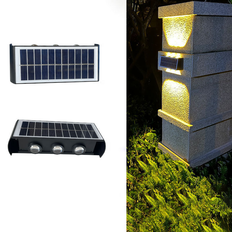 مصباح حائطي LED مستطيل مقاوم للماء من ABS PMMA بتصميم عصري بسيط للطاقة الشمسية للفناء الخارجي 