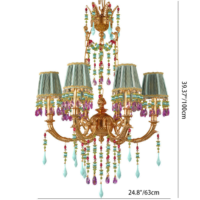Araña de luces tradicional francesa redonda trapezoidal de todo latón con tela de 6/8 luces para sala de estar 