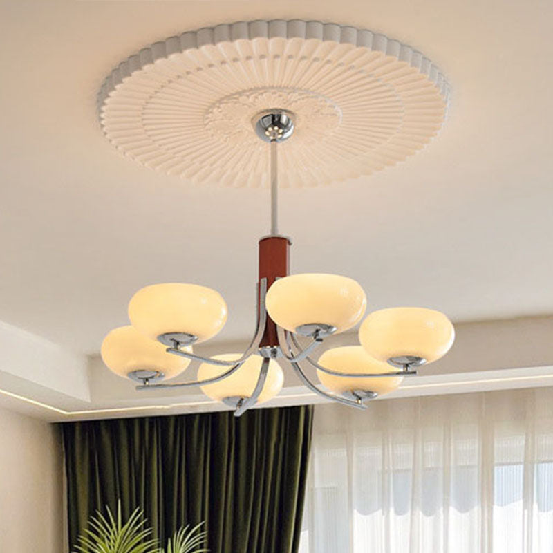 Traditional French Iron Glass Round Shape 3/6-Light Chandelier For Living Room