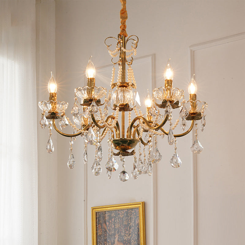 Traditional French Candelabra Flower Iron Crystal 3/6/8 Light