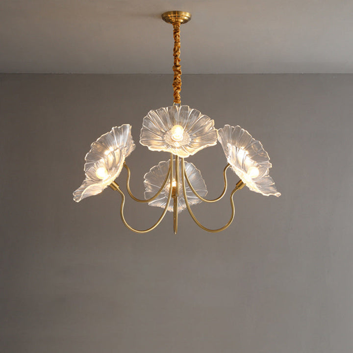 Lámpara de Araña de 6 Luces con Pantalla de Vidrio con Motivo Floral y Acabado Dorado Vintage Tradicional para Dormitorio 