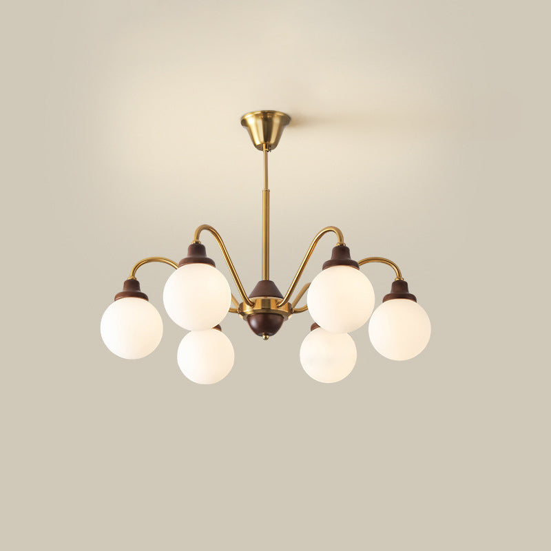 Lustre traditionnel vintage en forme de haricot magique rond en bois de caoutchouc, verre, fer avec 4/6/8 lumières pour chambre à coucher 