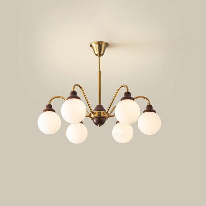 Lustre traditionnel vintage en forme de haricot magique rond en bois de caoutchouc, verre, fer avec 4/6/8 lumières pour chambre à coucher 
