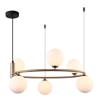 Moderner Mid-Century Eisen Kugelglasschirm 4/6-Licht Kronleuchter für Wohnzimmer 