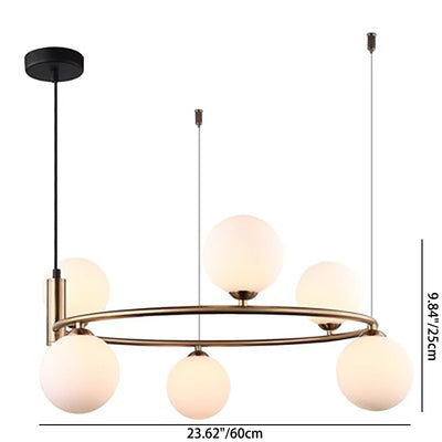 Moderner Mid-Century Eisen Kugelglasschirm 4/6-Licht Kronleuchter für Wohnzimmer 