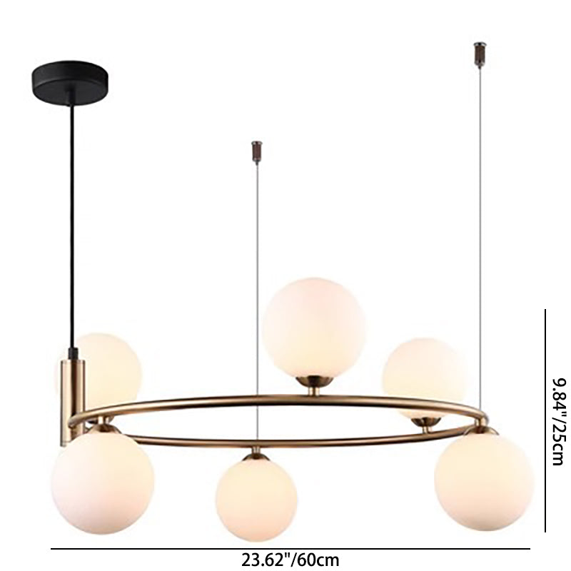Moderner Mid-Century Eisen Kugelglasschirm 4/6-Licht Kronleuchter für Wohnzimmer 