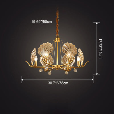 Zeitgenössische Luxus Ast Blatt Alle Kupfer Glas 3/6/8 Licht Kronleuchter Für Wohnzimmer 