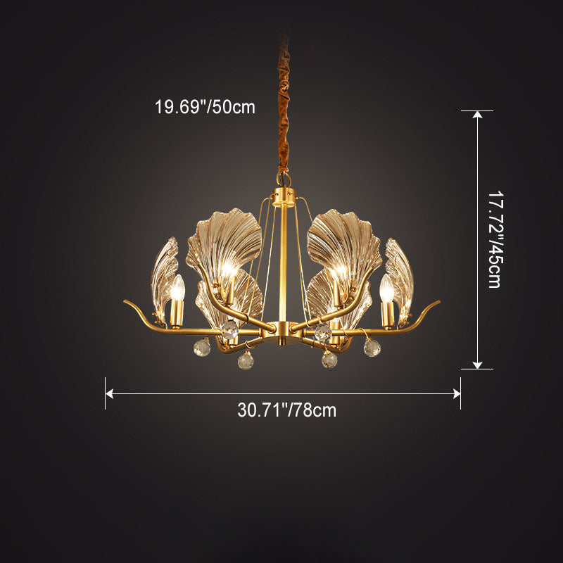 Zeitgenössische Luxus Ast Blatt Alle Kupfer Glas 3/6/8 Licht Kronleuchter Für Wohnzimmer 