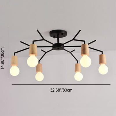 Nordic Simple Wooden Iron Tree Branch 3/6/8 Light Chandelier