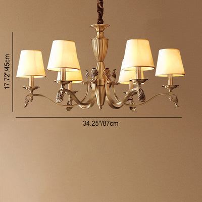 Traditional Vintage Round Trapezoidal All Copper Fabric 3/6/8/10 Light Chandelier For Living Room