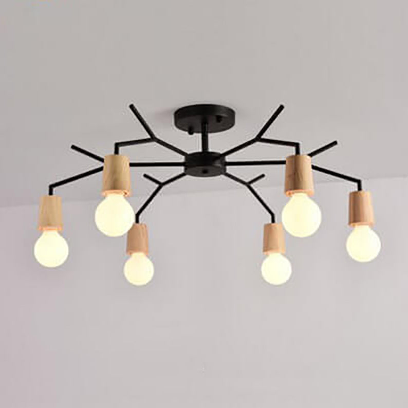 Nordic Simple Wooden Iron Tree Branch 3/6/8 Light Chandelier