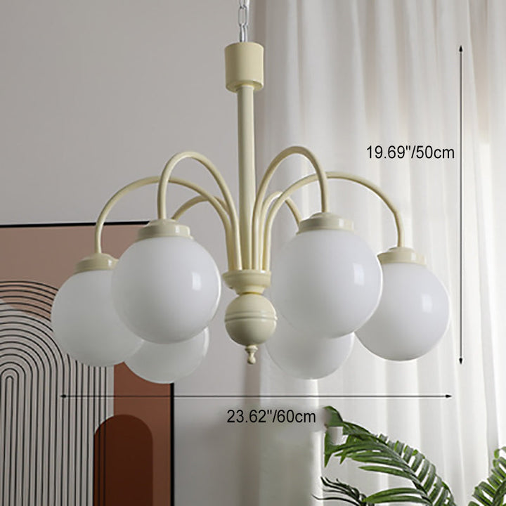 Zeitgenössischer Vintage Creme Orb Eisen Glas 4/6 Licht Kronleuchter für Wohnzimmer 