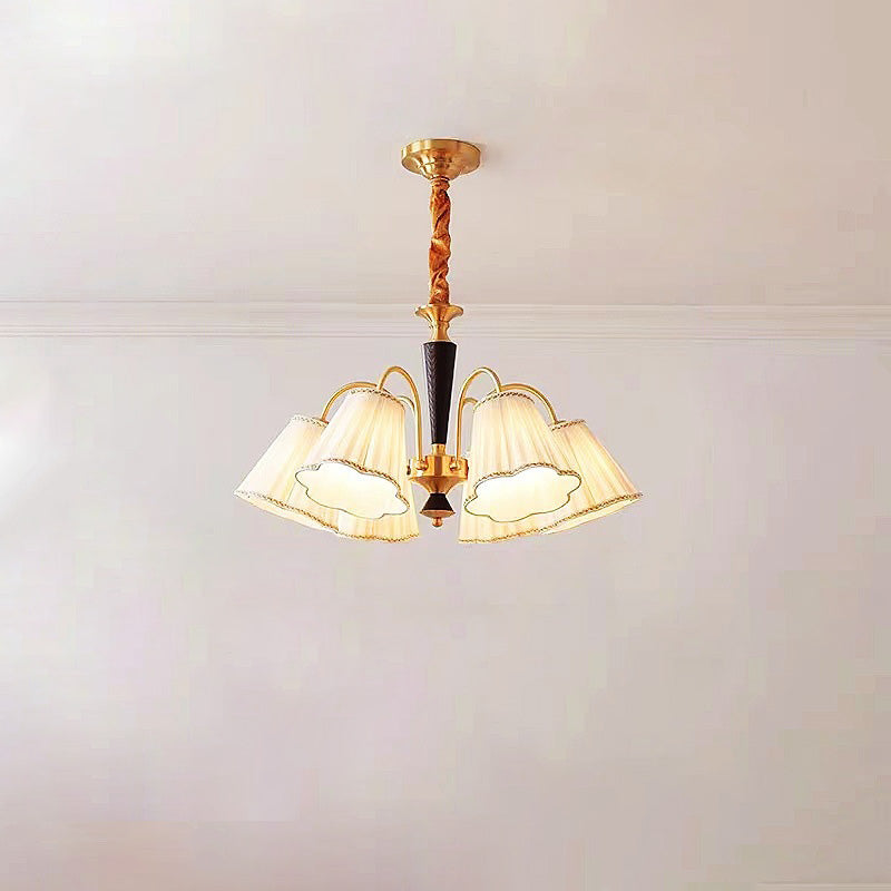 Traditioneller französischer Blumenzweig-Stoff-Walnuss-Messing-Kronleuchter mit 3/6 Lichtern für Schlafzimmer 