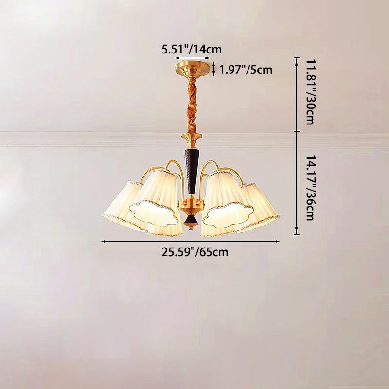 Traditioneller französischer Blumenzweig-Stoff-Walnuss-Messing-Kronleuchter mit 3/6 Lichtern für Schlafzimmer 