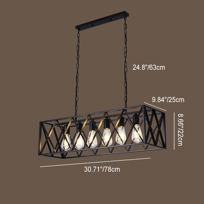 Lámpara de Araña de Jaula Geométrica Rectangular de Hierro Tradicional de 4/6 Luces para Comedor 