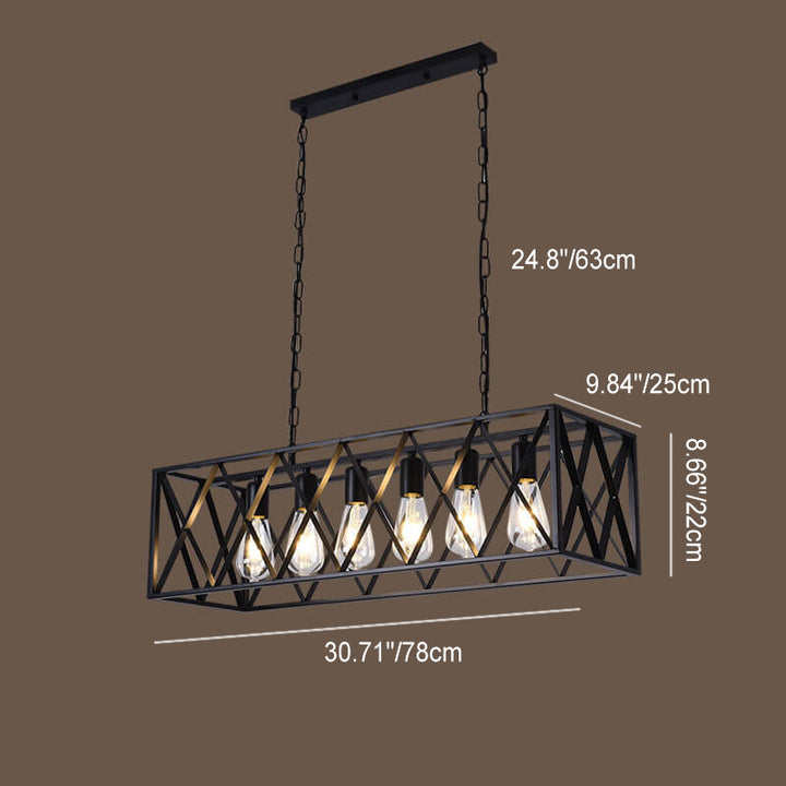 Lámpara de Araña de Jaula Geométrica Rectangular de Hierro Tradicional de 4/6 Luces para Comedor 