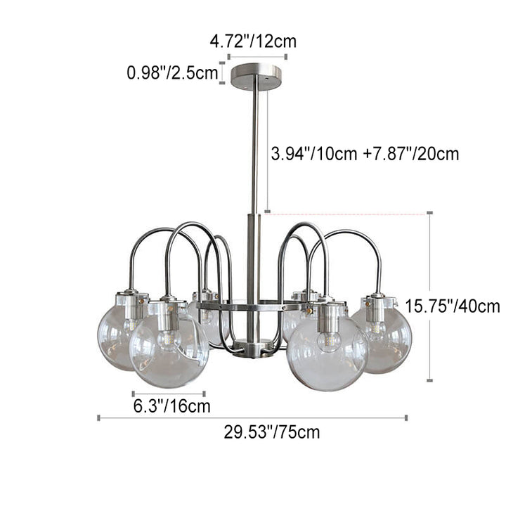 Retro Industrial Edelstahlrahmen Kugelglas 4/6-Licht Kronleuchter 