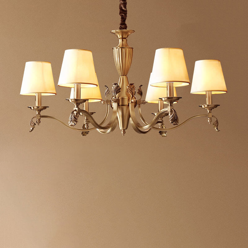 Lustre traditionnel vintage rond trapézoïdal en cuivre avec tissu, 3/6/8/10 lumières pour salon 