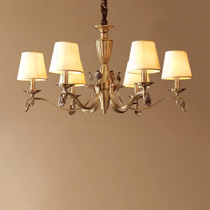 Lustre traditionnel vintage rond trapézoïdal en cuivre avec tissu, 3/6/8/10 lumières pour salon 