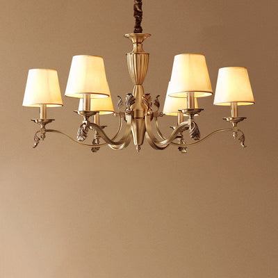 Traditional Vintage Round Trapezoidal All Copper Fabric 3/6/8/10 Light Chandelier For Living Room