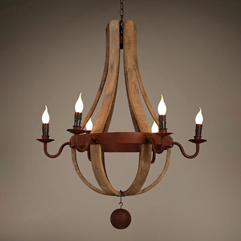 Chandelier Traditionnel Rustique Rond en Bois et Fer avec Bougeoir pour 5/6/8 Lumières pour Salon 