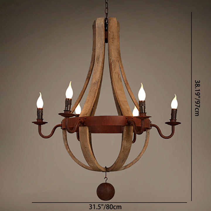 Traditional Rustic Round Branch Candle Holder Wooden Iron 5/6/8 Light Chandelier For Living Room