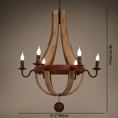 Chandelier Traditionnel Rustique Rond en Bois et Fer avec Bougeoir pour 5/6/8 Lumières pour Salon 
