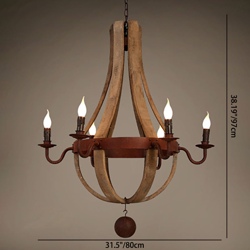 Chandelier Traditionnel Rustique Rond en Bois et Fer avec Bougeoir pour 5/6/8 Lumières pour Salon 