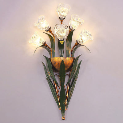 Zeitgenössische kreative Tulpen-Milchglas-Schirm-Eisen-Rahmen 6-Licht-Wandleuchte Lampe für Wohnzimmer 