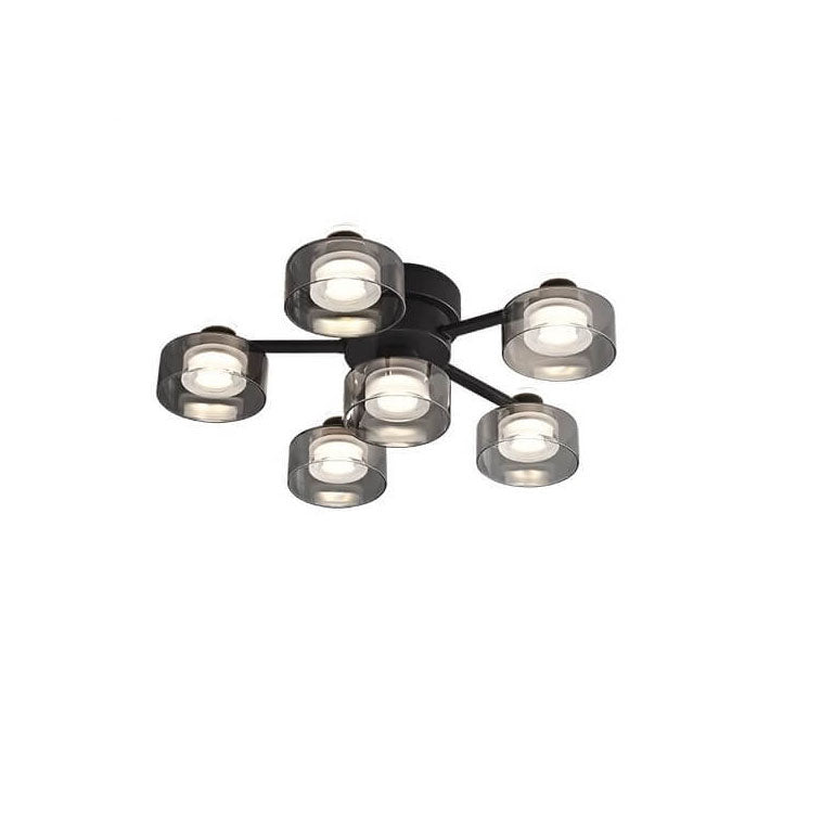 Italian Minimalist Round Drum Copper Glass LED Semi-Flush Mount Ceiling Light