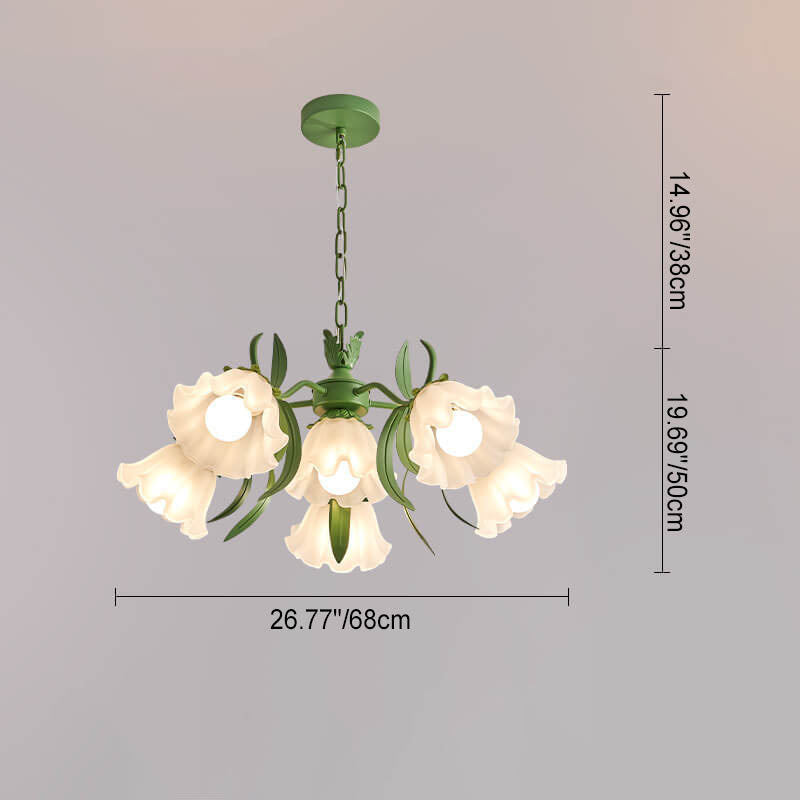 Zeitgenössischer Kreativer Glocken-Orchideenblume Eisen Glas 4/6/7/9 Licht Kronleuchter für Wohnzimmer 