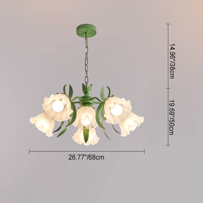 Contemporary Creative Bell Orchid Flower Iron Glass 4/6/7/9 Light Chandelier For Living Room