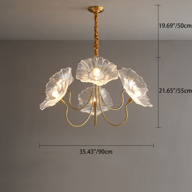 Lámpara de Araña de 6 Luces con Pantalla de Vidrio con Motivo Floral y Acabado Dorado Vintage Tradicional para Dormitorio 