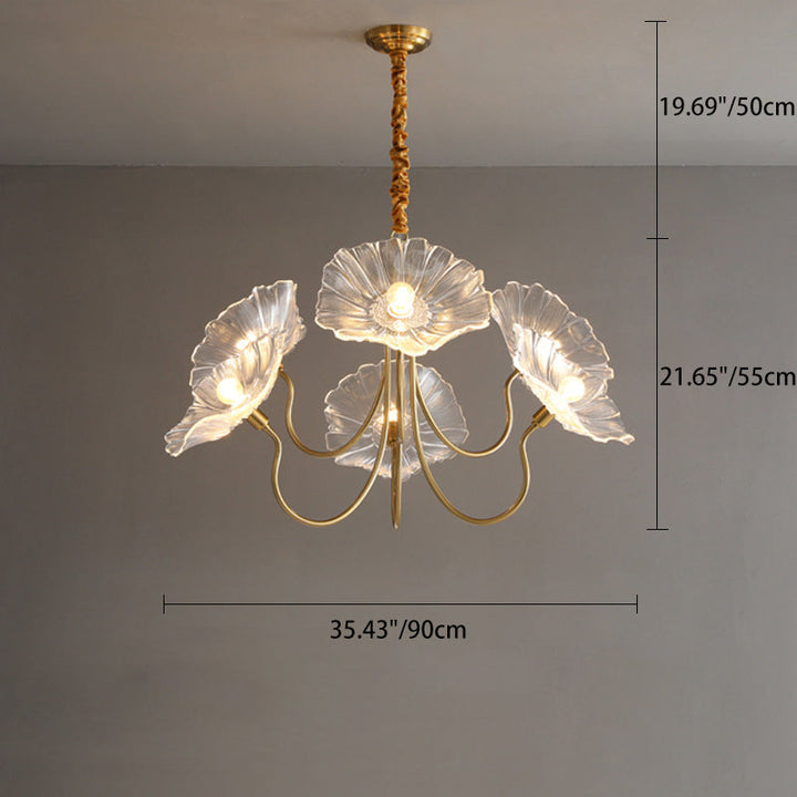 Lámpara de Araña de 6 Luces con Pantalla de Vidrio con Motivo Floral y Acabado Dorado Vintage Tradicional para Dormitorio 