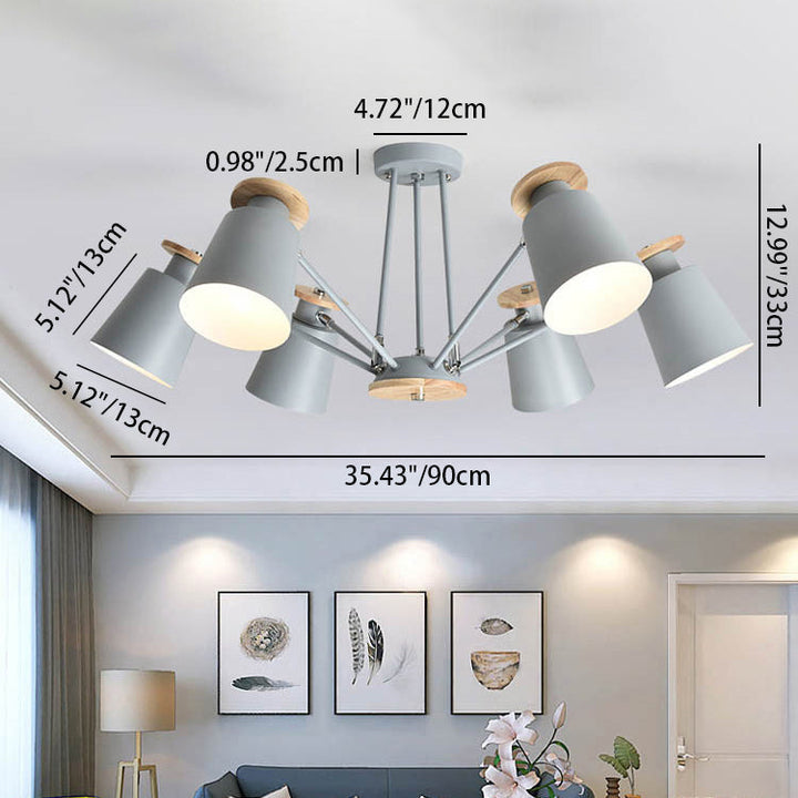 Zeitgenössischer skandinavischer Zweig-zylindrischer Becher-Holz-Eisen-Kronleuchter mit 6/8 Lichtern für Wohnzimmer 