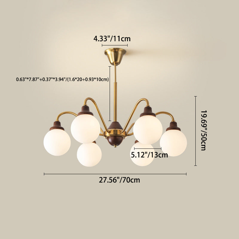 Lustre traditionnel vintage en forme de haricot magique rond en bois de caoutchouc, verre, fer avec 4/6/8 lumières pour chambre à coucher 
