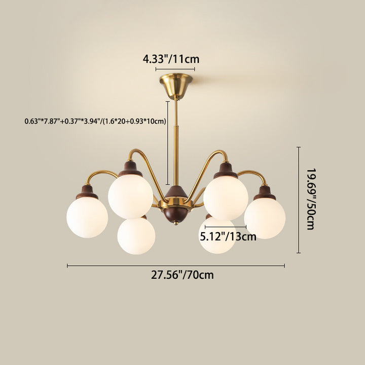 Lustre traditionnel vintage en forme de haricot magique rond en bois de caoutchouc, verre, fer avec 4/6/8 lumières pour chambre à coucher 