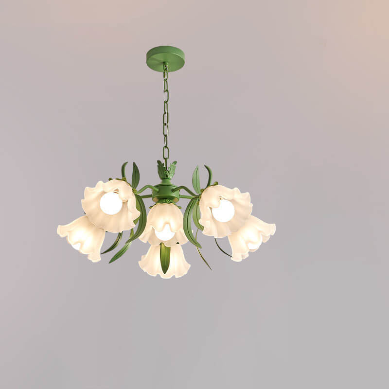 Zeitgenössischer Kreativer Glocken-Orchideenblume Eisen Glas 4/6/7/9 Licht Kronleuchter für Wohnzimmer 