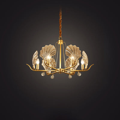 Zeitgenössische Luxus Ast Blatt Alle Kupfer Glas 3/6/8 Licht Kronleuchter Für Wohnzimmer 