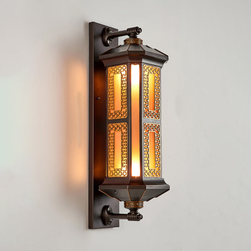 Lampe murale en forme de cylindre en verre et aluminium étanche de style chinois traditionnel 1/2 lumière pour patio extérieur 