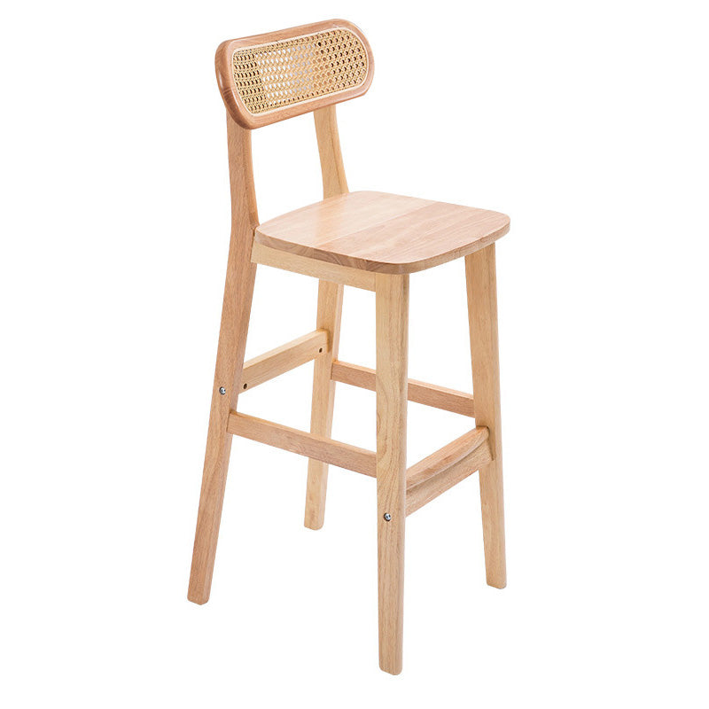 Tabouret de comptoir moderne minimaliste en cuir PU avec rotin rembourré en bois de caoutchouc, dossier ouvert, repose-pieds pour cuisine 