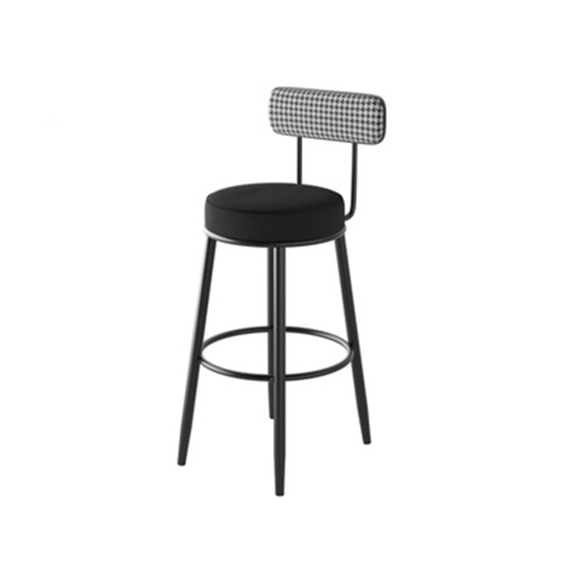 Tabouret de bar contemporain nordique rond en lin de coton rembourré avec dossier et repose-pieds pour salle à manger 