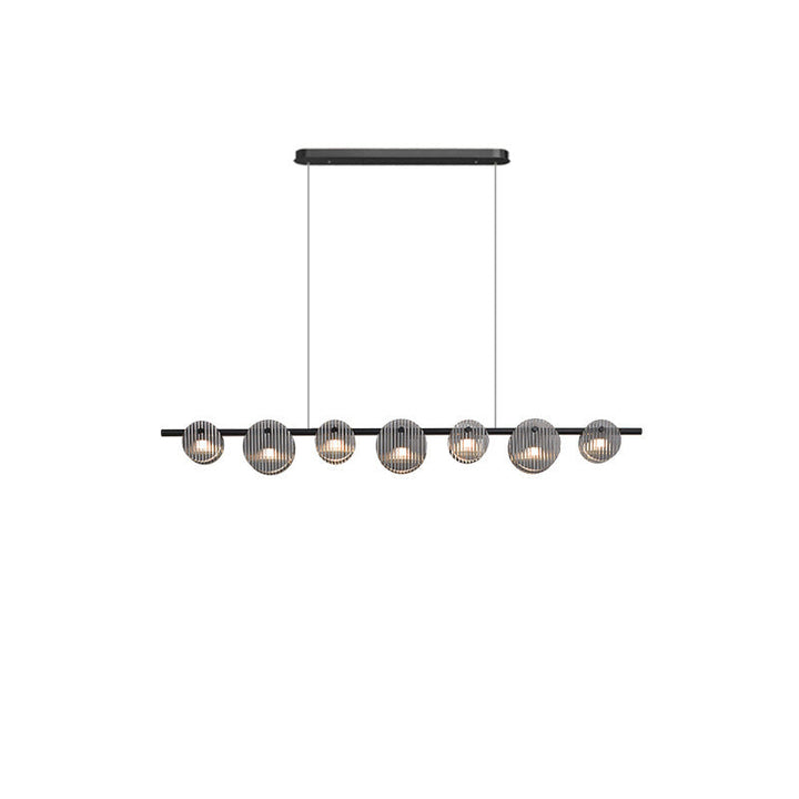 Modern Minimalist Stainless Steel Vertical Grain Glass Disc LED Island Light Chandelier For Entertainment Room