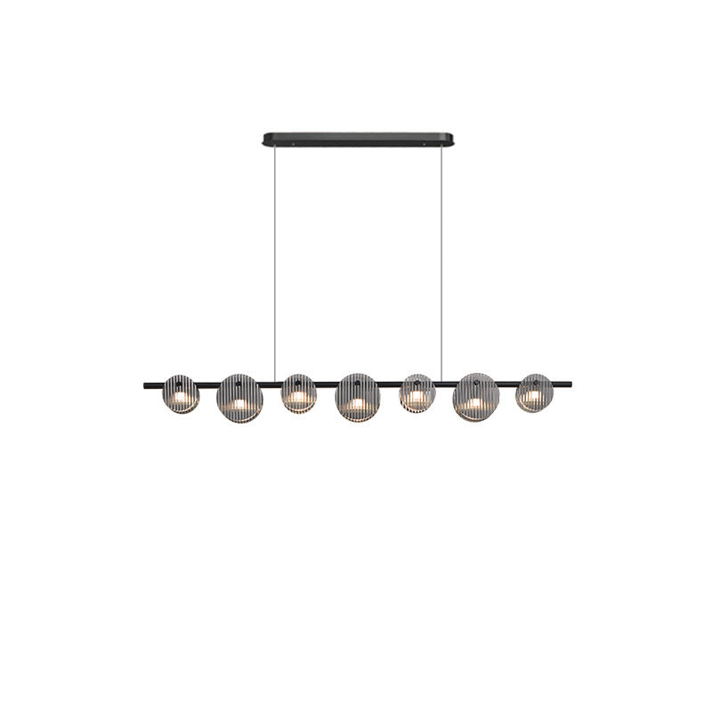 Moderne minimalistische Edelstahl vertikale Korn Glasscheibe LED Insel Licht Kronleuchter für Unterhaltungsraum 