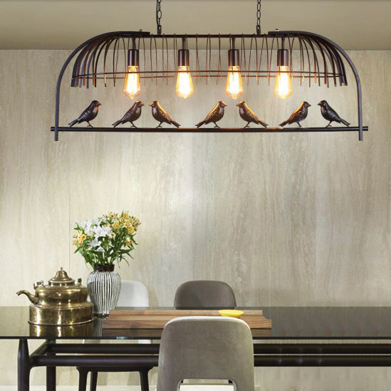 Jaula de pájaros retro contemporánea de hierro con candelabro de 4 luces para comedor 
