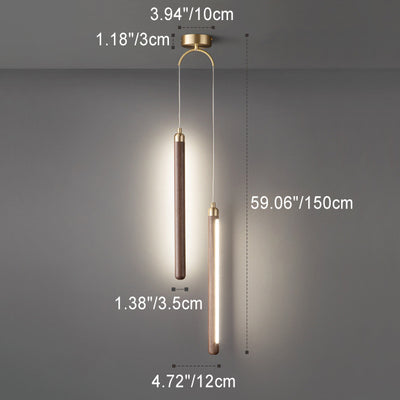 Lámpara colgante LED de madera, cobre y acrílico lineal minimalista moderna para dormitorio 